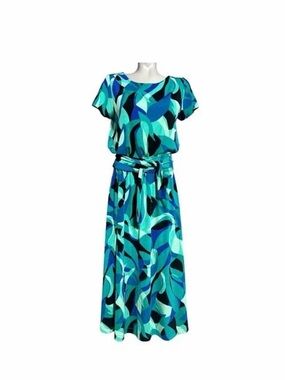 Chicos 4 Travelers Belted Midi Dress Womens XXL Harbour Green Maxi Cap Sleeves